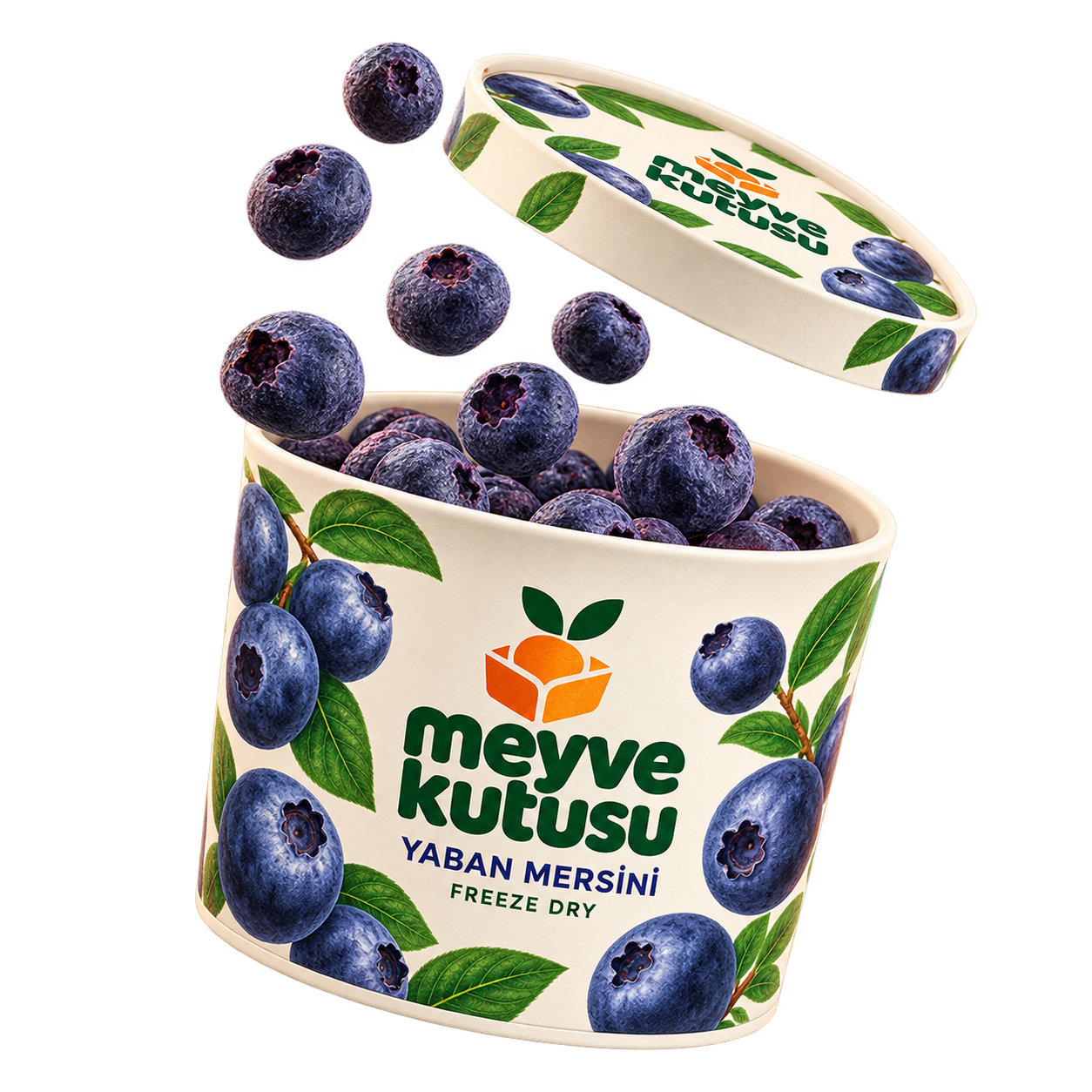Yaban mersini: açık kutu ve freeze-dry meyve parçaları